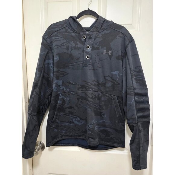 Under Armour Men's Black Camo Pullover Hoodie Ribbed Sleeves & Kangaroo Pocket S - Picture 2 of 11